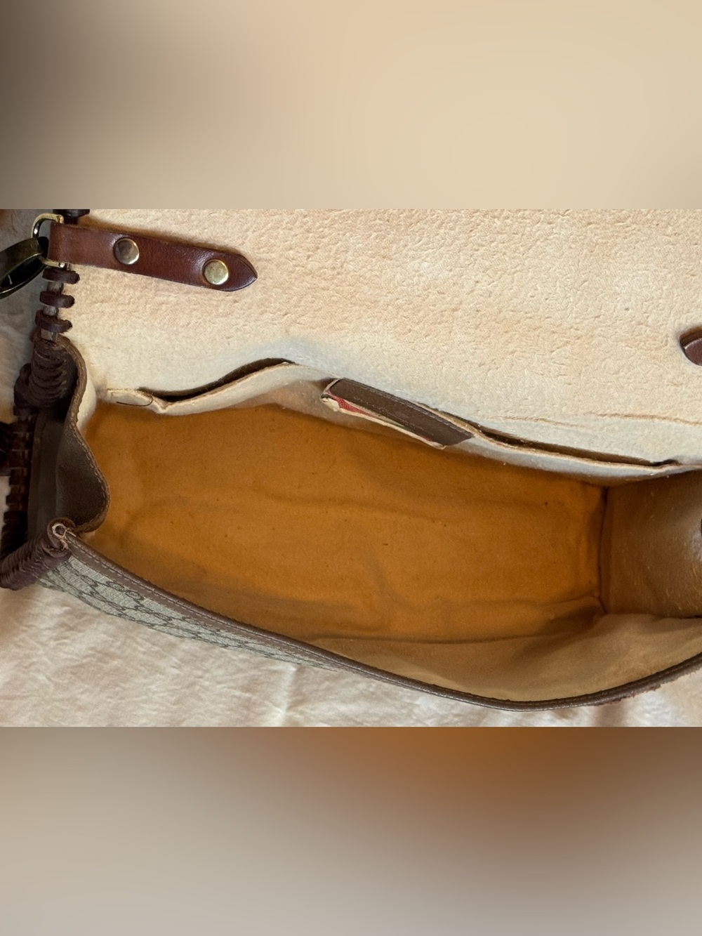 Gucci Beige GG Supreme Canvas Crossbody with Brown Braided Trim - Picture 10 of 12